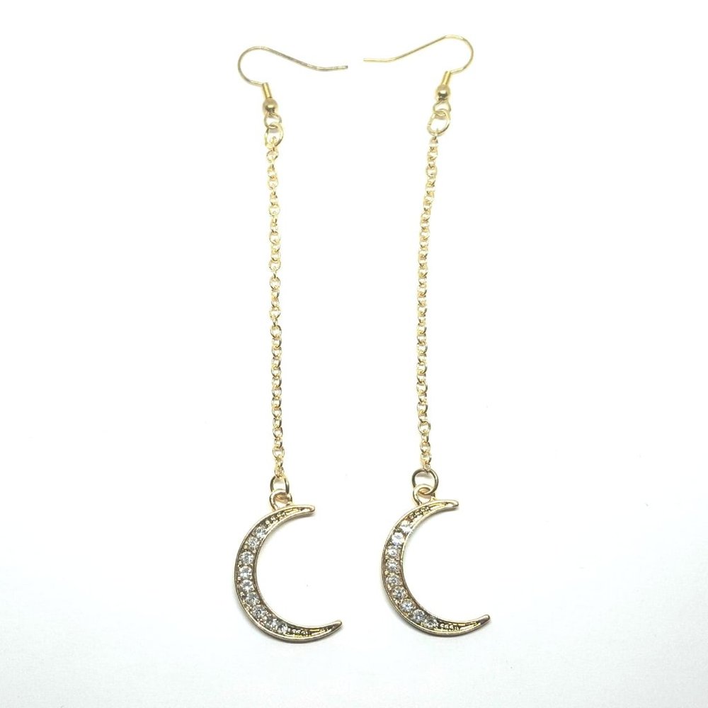 Gold Plated Copper Crescent Moon Sequin Earrings